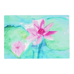 Pastel Pink Lotus Flowers Watercolor Placemat