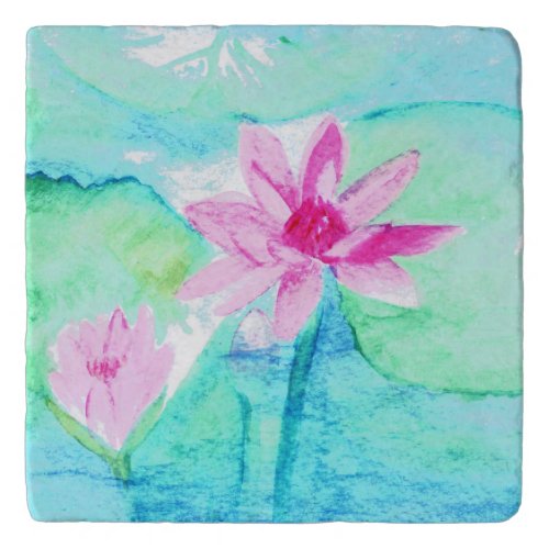 Pastel Pink Lotus Flowers Watercolor Trivet