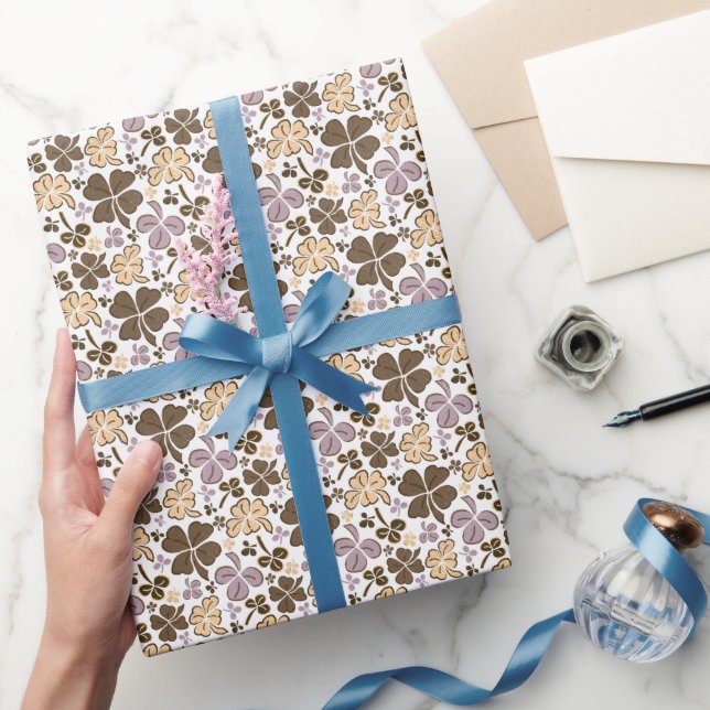 Pastel Pink Lucky Shamrocks Clover Pattern Wrapping Paper (Gifting)