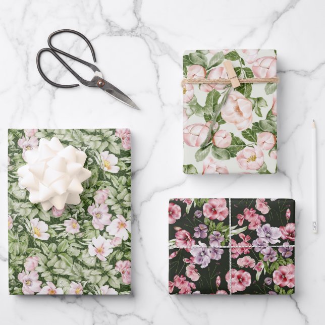 Pastel Pink Magnolia Rose Wrapping Paper Sheets (Front)