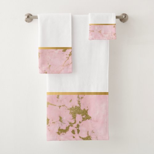 PASTEL PINK MARBLE GOLD BATHROOM TOWEL SET