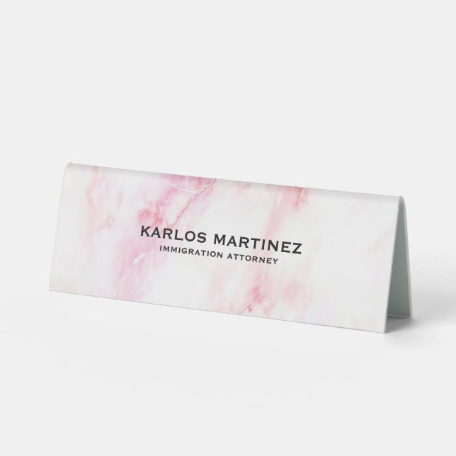 Pastel Pink Marble Immigration Attorney Table Tent (Front)