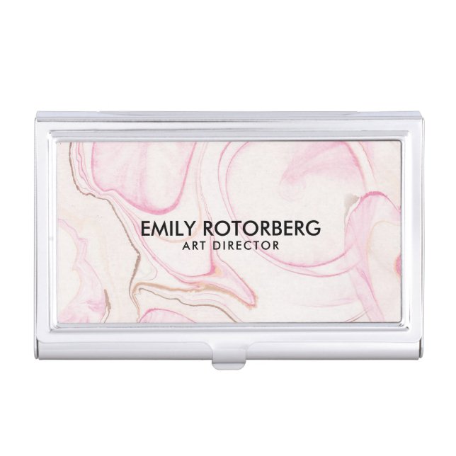 Pastel Pink Marble Swirls Design Case For Business Cards (Front)