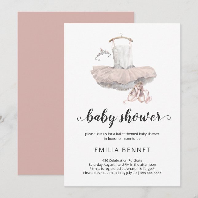 Pastel Pink Minimal Ballerina Ballet Baby Shower Invitation (Front/Back)