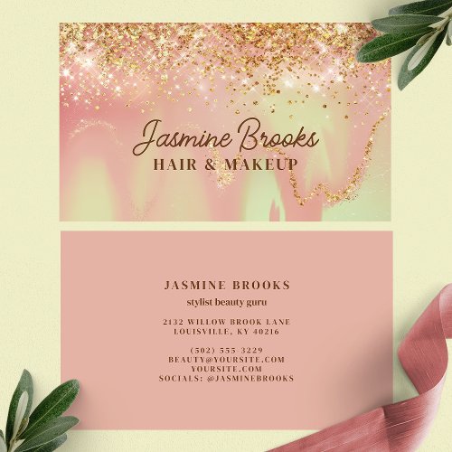 Pastel Pink Mint And Gold Glitter Business Card