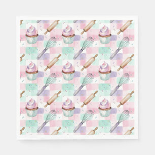 Pastel Pink & Mint Cupcake Baking Pattern Napkins