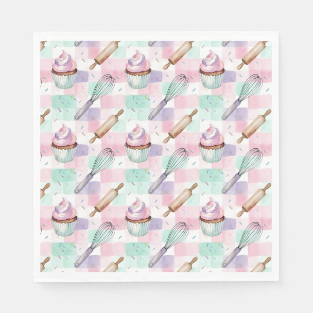 Pastel Pink & Mint Cupcake Baking Pattern Napkins (Front)