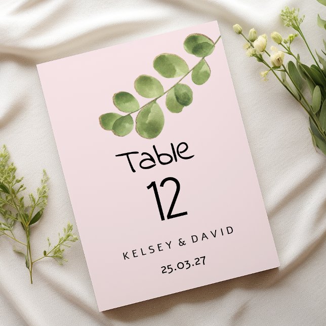 Pastel pink mint eucalyptus leaf Table Numbers (Pastel pink mint eucalyptus leaf Table Numbers)