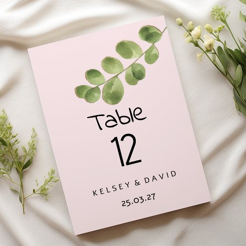 Pastel pink mint eucalyptus leaf Table Numbers