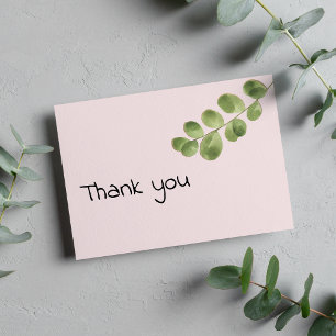 Pastel pink mint gold eucalyptus leaf Thank You Invitation