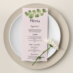 Pastel pink mint gold eucalyptus leaf Wedding Menu