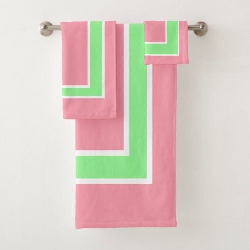 Pastel Pink Mint Green Block Pattern Bath Towel Set