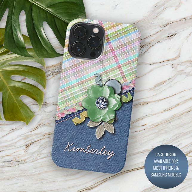 Pastel Pink Mint Green Blue Gingham Plaid Pattern Case-Mate iPhone Case (Creator Uploaded)