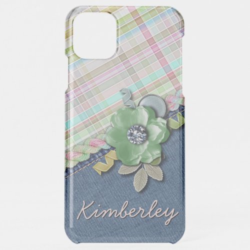 Pastel Pink Mint Green Blue Gingham Plaid Pattern iPhone 11 Pro Max Case