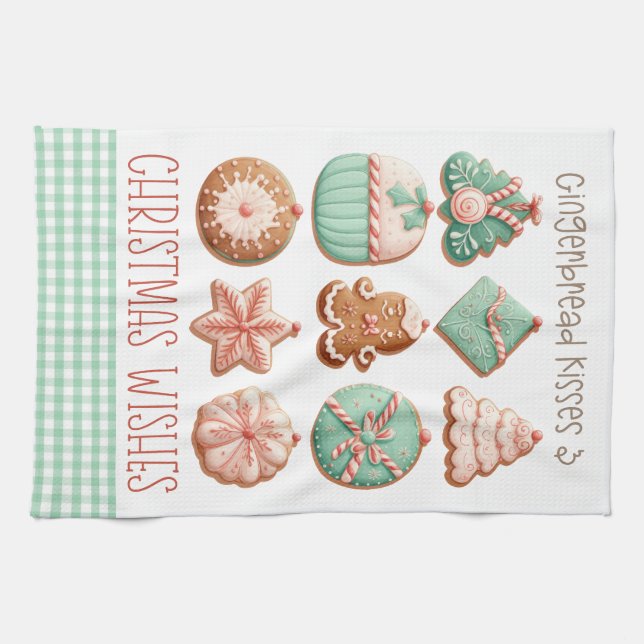 Pastel Pink Mint Green Gingerbread Sugar Cookies Kitchen Towel (Horizontal)