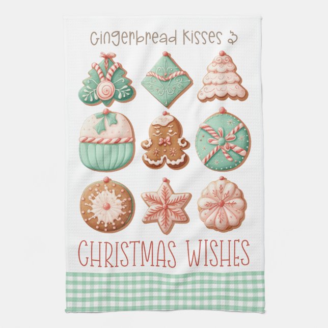 Pastel Pink Mint Green Gingerbread Sugar Cookies Kitchen Towel (Vertical)