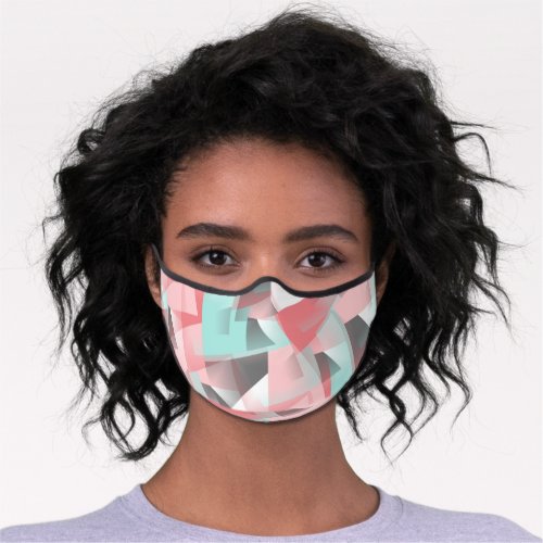 Pastel Pink Mint Green Gray White Polygon Pattern Premium Face Mask