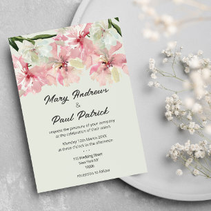 Pastel pink mint green watercolor flowers Wedding Invitation