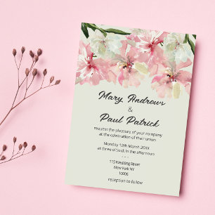 Pastel pink mint green watercolor flowers Wedding Invitation