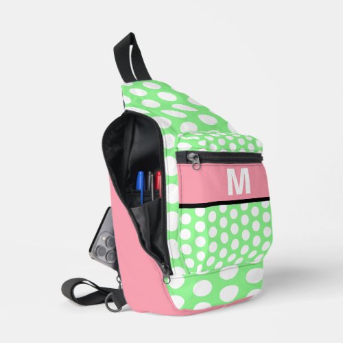Pastel Pink Mint Green White Dots Monogram  Sling Bag