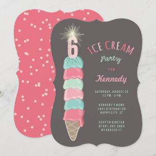 Pastel Pink Mint Ice Cream Girl 6th Birthday Party Invitation