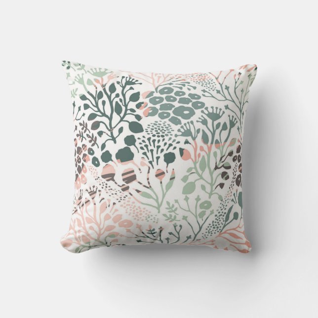 Pastel Pink Mint White Modern Floral Trendy Throw Pillow (Front)