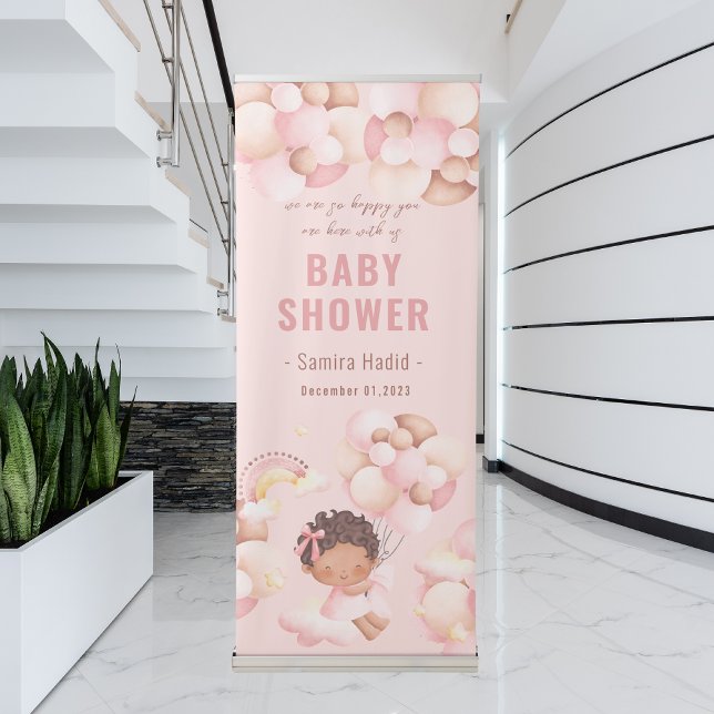 Pastel Pink Modern Baby Shower Retractable Banner (Creator Uploaded)