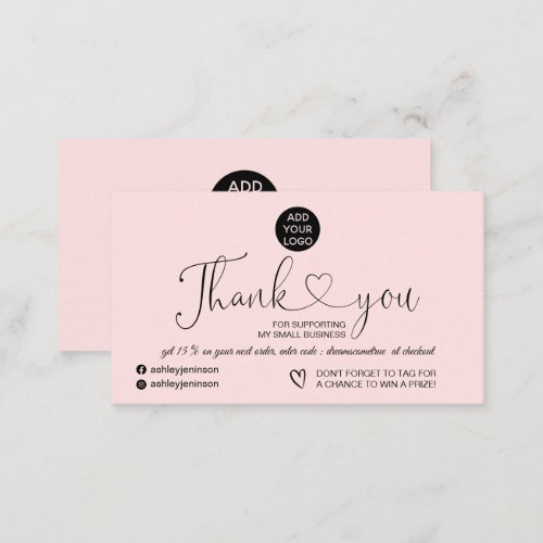 Pastel pink modern simple logo order thank you business card