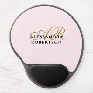 Pastel Pink Monogram Gold Black Minimalist Stylish Gel Mouse Pad