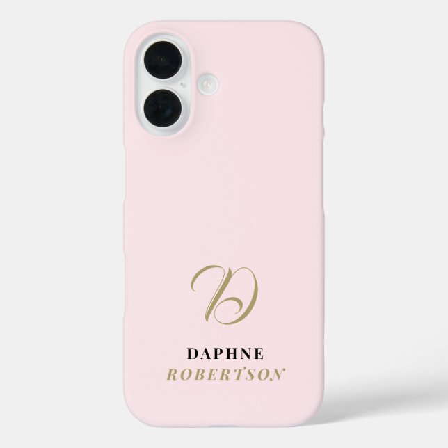 Pastel Pink Monogram Gold Initial Black Name Chic  Case-Mate iPhone Case (Back)