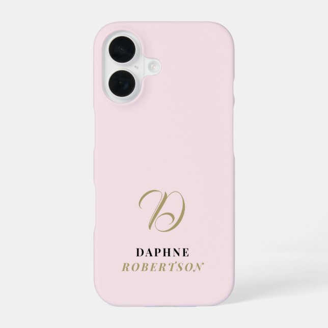 Pastel Pink Monogram Gold Initial Black Name Chic  Iphone Case (Back)