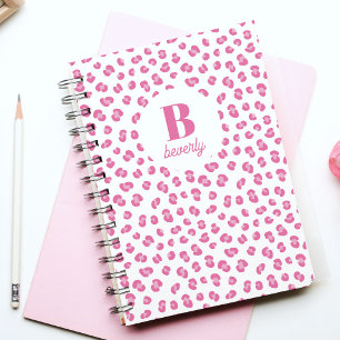 Pastel Pink Monogram Leopard Pattern Notebook