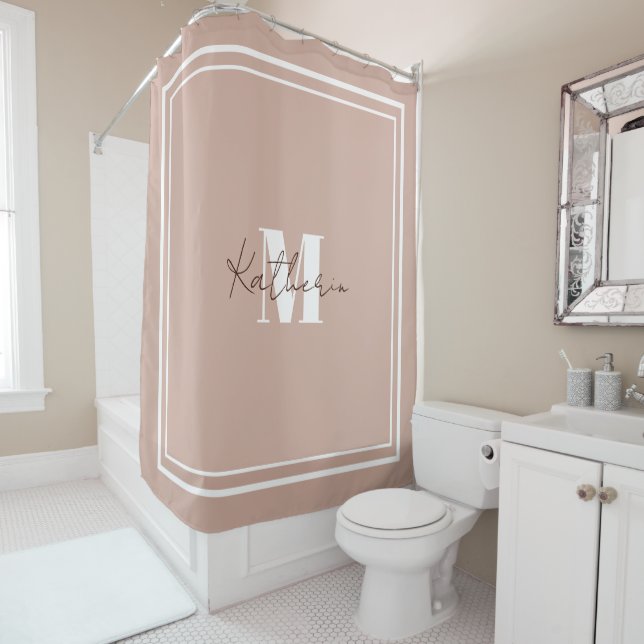 Pastel Pink Monogram Shower Curtain (In Situ)