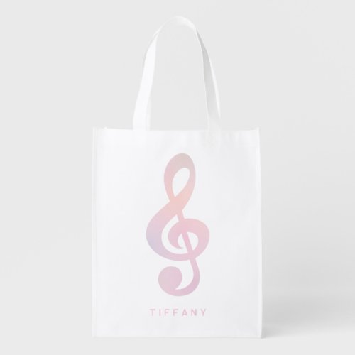 Pastel Pink Musical Symbol Music Art Monogram Name Grocery Bag