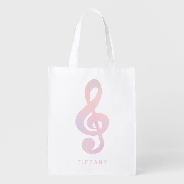 Pastel Pink Musical Symbol Music Art Monogram Name Grocery Bag (Front)
