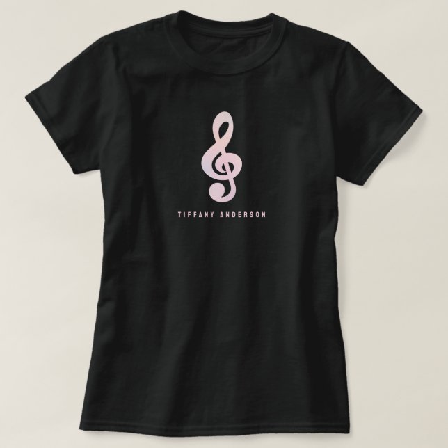 Pastel Pink Musical Symbol Music Art Monogram Name T-Shirt (Design Front)