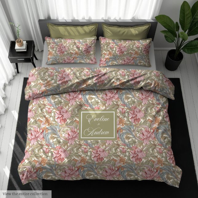 Pastel pink mustard pimpernel Morris style duvet (Pastel pink mustard pimpernel Morris style duvet )