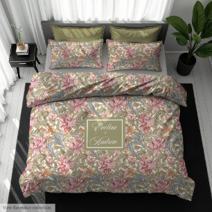 Pastel pink mustard pimpernel Morris style duvet Cover