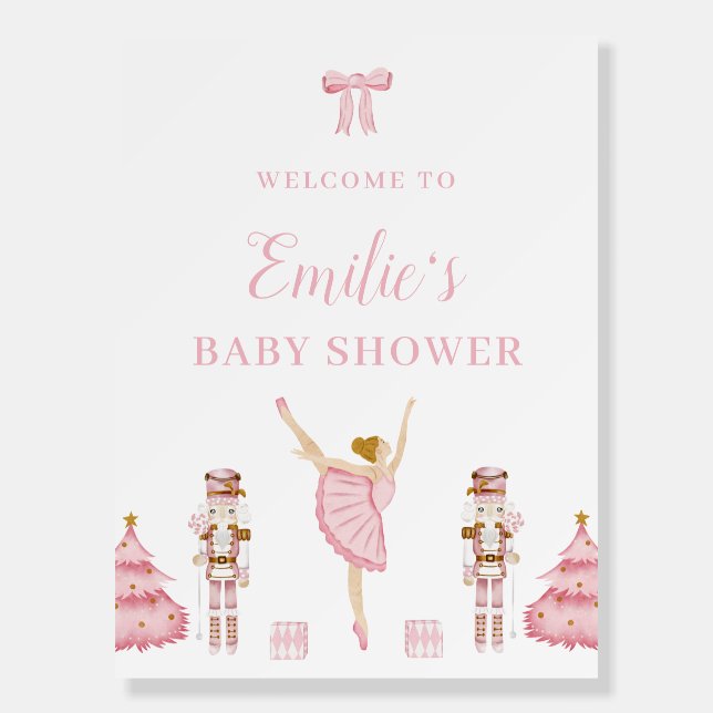 Pastel Pink Nutcracker Baby Shower Welcome Sign (Front)