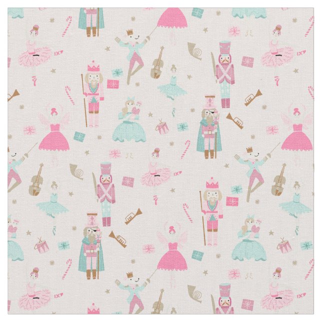 Pastel Pink Nutcracker Ballet Christmas Fabric (Close Up)