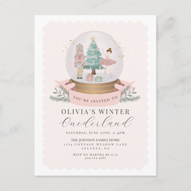 Pastel Pink Nutcracker first birthday party invite (Front)