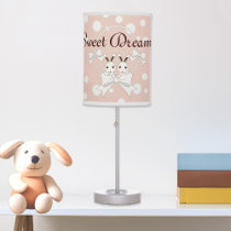 Pastel Pink Off-White Ribbon and Cute Twin Bunny Table Lamp