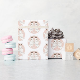 Pastel Pink Off-White Ribbon and Cute Twin Bunny Wrapping Paper