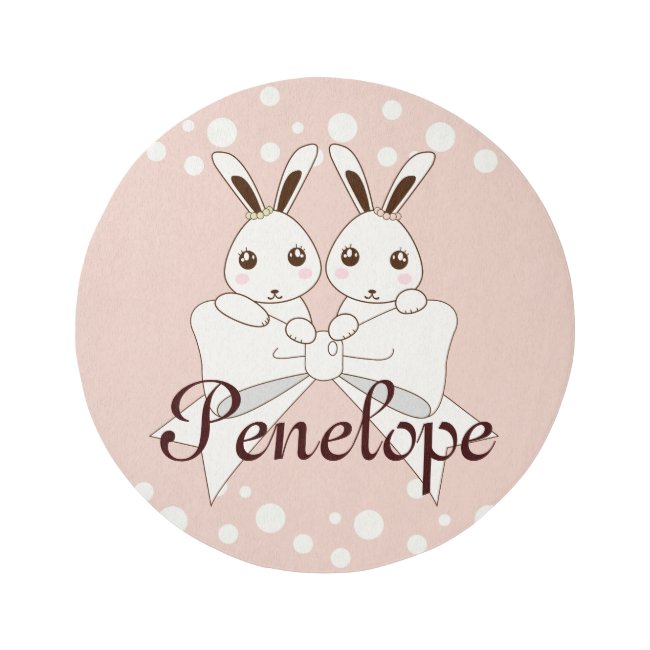 Pastel Pink Off-White Ribbon Cute Twin Bunny