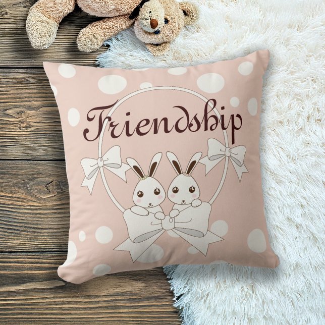 Pastel Pink Off-White Ribbon Twin Bunny Girls Kids Throw Pillow (Creator Uploaded)