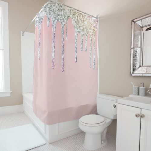 Pastel Pink OMBRE GLITTER Drip Magenta AP7  Shower Curtain