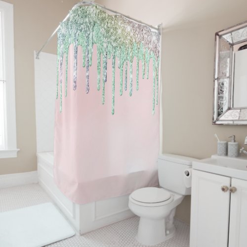  Pastel Pink Ombre Mint Coral Drip AP7 Shower Curtain