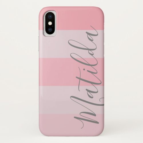 Pastel Pink Ombre Stripe Personalized Name iPhone X Case
