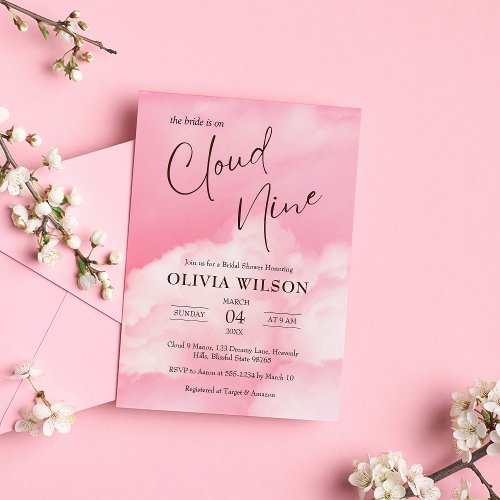 Pastel Pink On Cloud 9 Bridal Shower Invitation