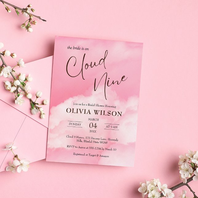 Pastel Pink On Cloud 9 Bridal Shower Invitation (Creator Uploaded)